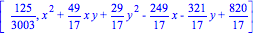 [125/3003, x^2+49/17*x*y+29/17*y^2-249/17*x-321/17*y+820/17]